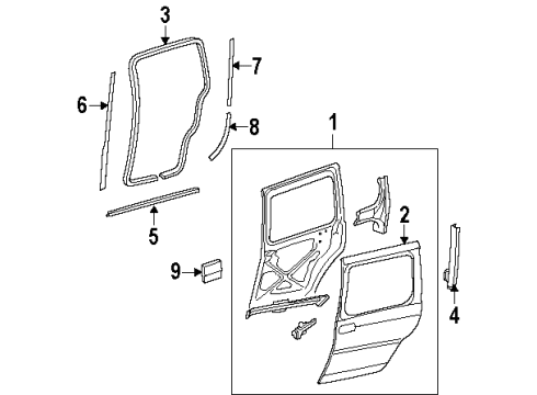1999 Oldsmobile Silhouette Side Loading Door - Door & Components Weatherstrip On Body Diagram for 10449200