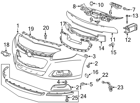2014 Chevrolet Malibu Front Bumper Bumper Cover Diagram for 23146557