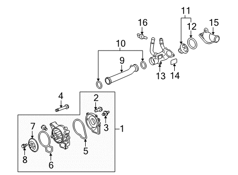 2007 Saturn Aura Cooling System, Radiator, Water Pump, Cooling Fan Water Pump Assembly Diagram for 12630084