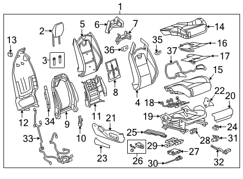 2016 Cadillac CTS Passenger Seat Components Adjust Motor Diagram for 13507444
