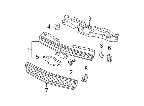 2008 Chevrolet Suburban 2500 Grille & Components Upper Grille Diagram for 19260238
