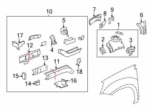 2008 Saturn Outlook Structural Components & Rails Inner Hinge Pillar Diagram for 25965641