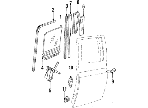 1988 GMC V3500 Rear Door - Glass & Hardware Side Rear Door Lock Remote Control Assembly-Complete R Diagram for 15597656