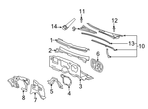 2010 Cadillac CTS Cowl Barrier Diagram for 25970560