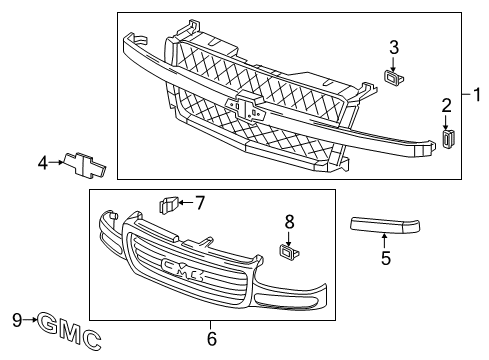 2003 GMC Sierra 2500 Grille & Components Grille Bracket Diagram for 15187512