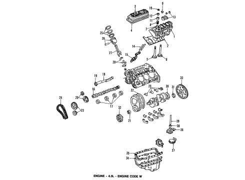 1995 Chevrolet Astro Engine Parts, Mounts, Cylinder Head & Valves, Camshaft & Timing, Oil Pan, Oil Pump, Balance Shafts, Crankshaft & Bearings, Pistons, Rings & Bearings Pulley Diagram for 10085754