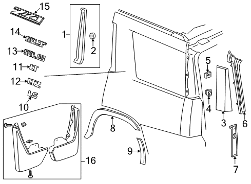 2020 Cadillac Escalade ESV Exterior Trim - Quarter Panel Mud Guard Diagram for 22922804
