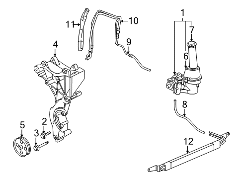 2008 Saab 9-7x P/S Pump & Hoses, Steering Gear & Linkage Pump Pkg, P/S Diagram for 88965512