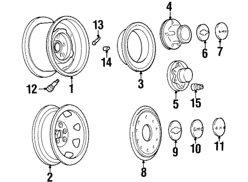 1992 Chevrolet K2500 Suburban Wheels Wheel Trim Cover Insert Diagram for 15550449