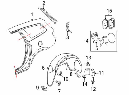 2010 Chevrolet Traverse Quarter Panel & Components Wheelhouse Liner Nut Diagram for 15982497