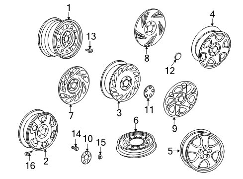 2002 Saturn LW200 Wheels Wheel Nut Cap Diagram for 9594437