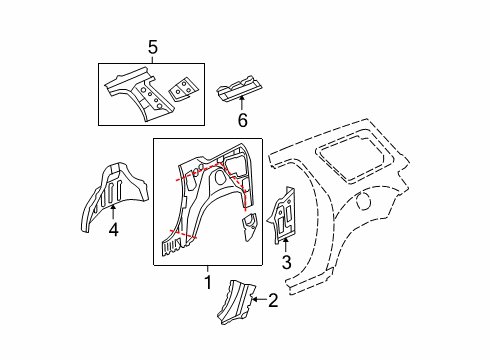 2007 GMC Acadia Inner Structure - Quarter Panel Reinforcement-Body Lock Pillar Diagram for 15230777