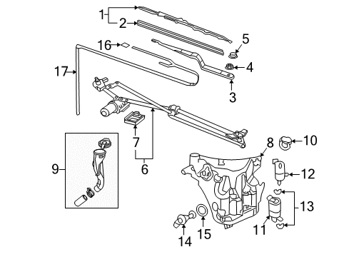 2006 Buick Rendezvous Wiper & Washer Components Wiper Asm, Windshield (600.0Mm) Diagram for 12494806