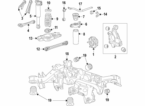 2019 Chevrolet Camaro Rear Suspension, Lower Control Arm, Upper Control Arm, Stabilizer Bar, Suspension Components Suspension Crossmember Bushing Diagram for 20762248