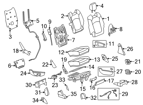 2015 GMC Acadia Second Row Seats Latch Cover Diagram for 22959579