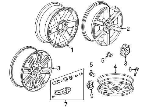 2009 Saturn Outlook Wheels, Covers & Trim Wheel Trim CAP *Brgt Overlay Diagram for 9597970