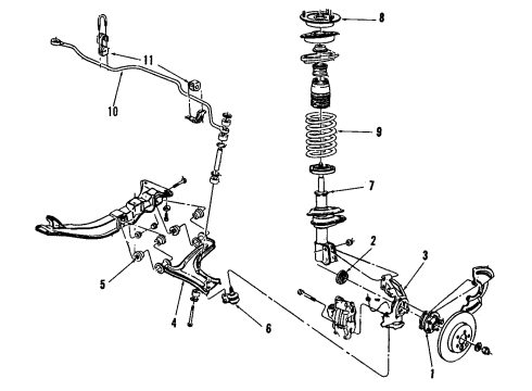 1985 Pontiac J2000 Sunbird Front Suspension Components, Lower Control Arm, Stabilizer Bar Lower Ball Joint Diagram for 9767781