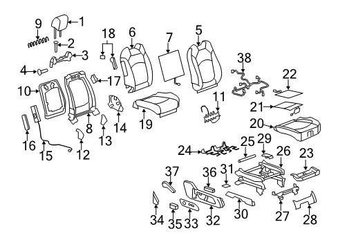 2011 Buick Enclave Passenger Seat Components Headrest Guide Diagram for 15901412