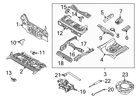 2007 Chevrolet Aveo Rear Body Panel, Floor & Rails Spare Bracket Diagram for 96532577