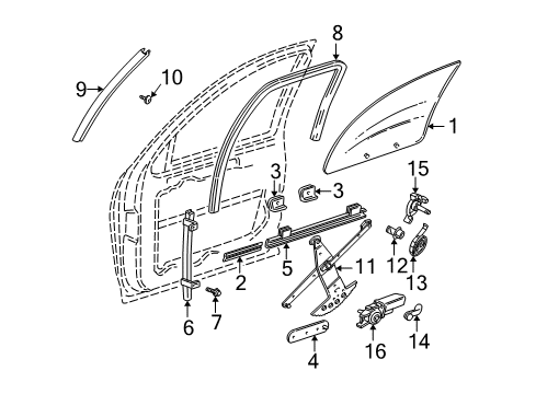 1998 Pontiac Trans Sport Front Door Regulator Arm Diagram for 16629470
