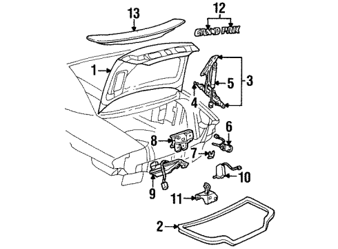 1999 Pontiac Grand Prix Trunk Lid & Components, Spoiler, Exterior Trim Lock Cylinder Assembly Diagram for 88955981