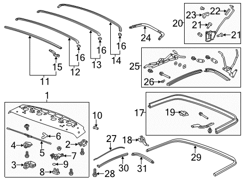 2011 Chevrolet Camaro Frame & Components - Convertible Top Pivot Assembly Bumper Diagram for 19120282