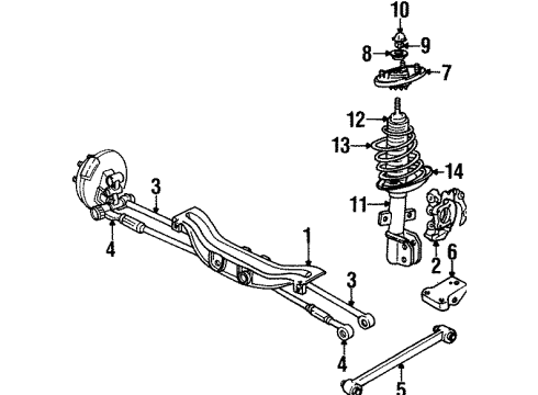 1998 Pontiac Grand Prix Rear Suspension Components, Stabilizer Bar Rear Spring Assembly Diagram for 10258879