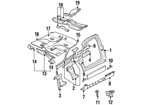 1995 Chevrolet Monte Carlo Rocker Panel, Floor, Uniside Reinforcement-Body Hinge Pillar Inner Diagram for 10165809