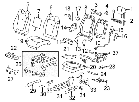2010 Buick Enclave Driver Seat Components Seat Back Frame Diagram for 25941580