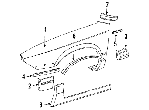 1991 Buick Regal Fender & Components, Exterior Trim Molding Kit, Front Fender Center Rear (RH) Diagram for 12509306