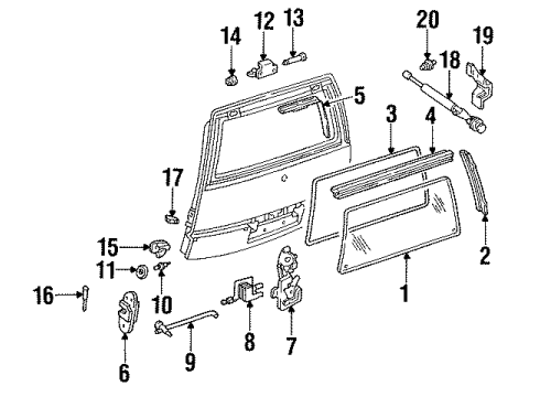 1990 Pontiac Trans Sport Lift Gate - Glass & Hardware Lift Gate Release Actuator ASSEMBLY Diagram for 10242895
