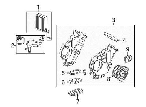 2008 Cadillac SRX Auxiliary Heater & A/C Evaporator Asm, Auxiliary A/C Diagram for 19129798