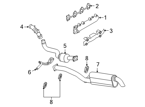 2006 GMC Sierra 2500 HD Exhaust Components, Exhaust Manifold Exhaust Muffler Assembly (W/ Exhaust Pipe & Tail Pipe) Diagram for 15229356