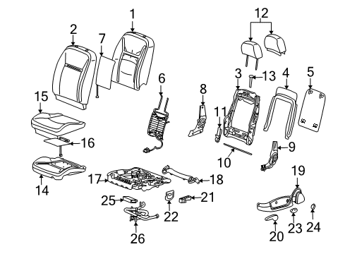 2006 Chevrolet Impala Driver Seat Components Bracket, Driver Seat Lumbar Support Diagram for 19124380
