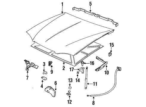 1992 Pontiac Bonneville Hood & Components Rod Asm-Hood Open Asst Diagram for 25620650