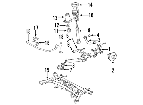 2006 Pontiac Vibe Rear Suspension, Lower Control Arm, Upper Control Arm, Stabilizer Bar, Suspension Components Rear Suspension Knuckle Diagram for 88970100