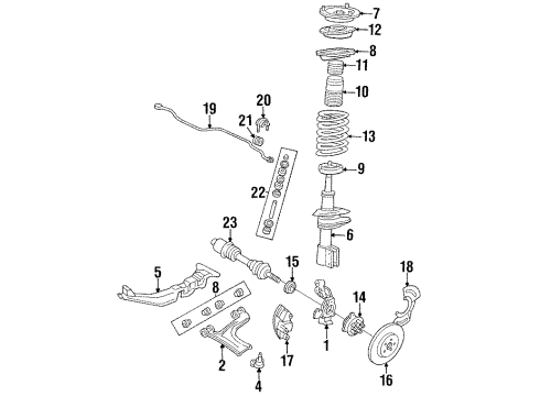 1987 Pontiac Grand Am Front Suspension Components, Axle Shaft, Lower Control Arm, Stabilizer Bar Boot Kit, Front Wheel Drive Shaft Tri-Pot Joint Diagram for 26005376