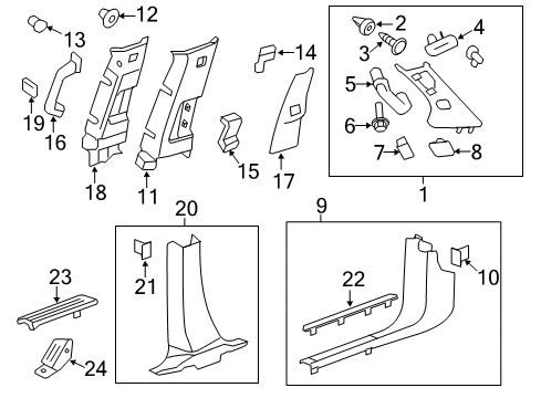 2014 Chevrolet Traverse Interior Trim - Pillars, Rocker & Floor Grip Handle Plug Diagram for 22946881