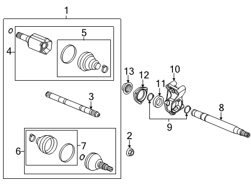 2011 Saab 9-5 Drive Axles - Front Inner Joint Diagram for 13296195