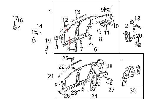 2003 Cadillac DeVille Uniside Vent Panel Diagram for 22702778