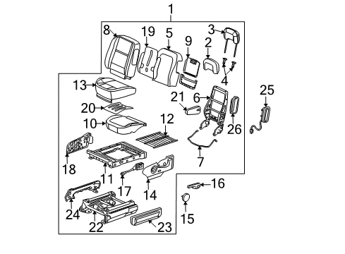 2006 Buick Terraza Front Seat Components Frame Asm, Passenger Seat Cushion Diagram for 89043134