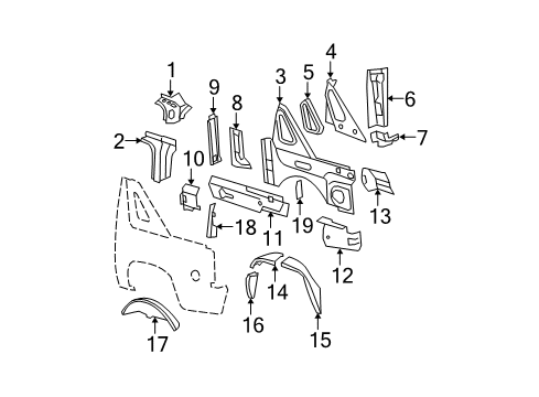 2010 Cadillac Escalade EXT Inner Structure - Quarter Panel Panel Asm-Body Side Inner Rear Diagram for 15748117