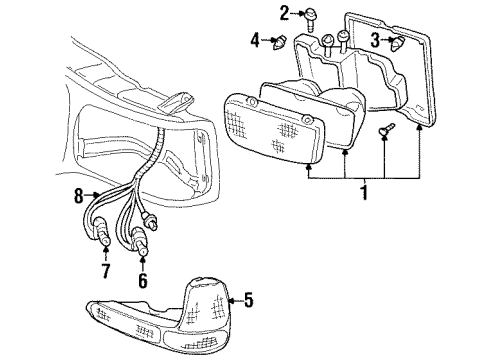 1999 GMC Yukon Headlamp Components, Park & Signal Lamps, Side Marker Lamps Headlamp Assembly Diagram for 15738658