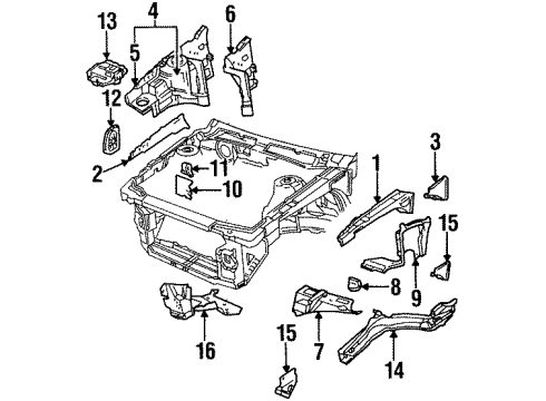 1993 Buick Skylark Structural Components & Rails Clip, Radiator Grille Diagram for 10022571