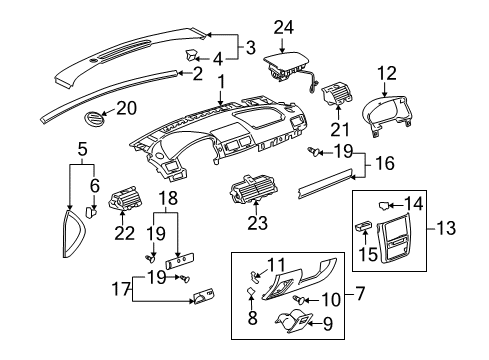 2007 Pontiac G5 Cluster & Switches, Instrument Panel Interior Trim Kit in Red Diagram for 17801902