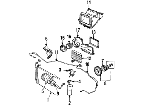 1990 Chevrolet Beretta Condenser, Compressor & Lines, Evaporator Components, Blower Motor & Fan Air Conditioner Compressor Assembly Diagram for 89018798