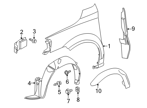 2005 Pontiac Montana Fender & Components, Exterior Trim Fender Liner Diagram for 15247663