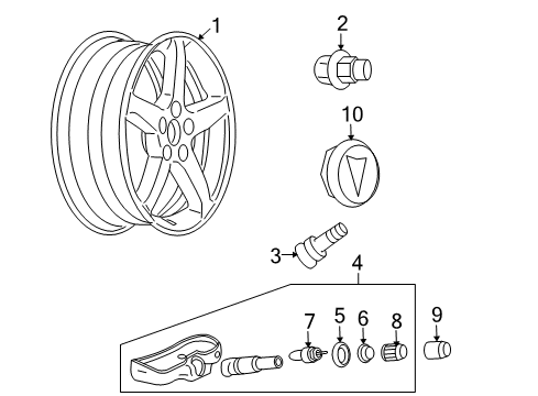 2008 Pontiac Solstice Wheels, Covers & Trim Sensor Diagram for 15921013