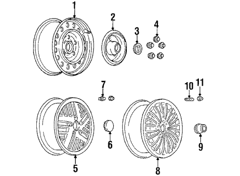 1987 Pontiac Fiero Wheels HUB CAP Assembly Diagram for 10037616