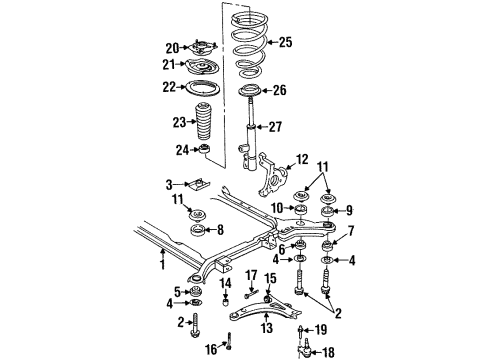 1996 Oldsmobile Aurora Front Suspension Components, Lower Control Arm, Stabilizer Bar Insulator, Front Spring Lower Diagram for 22098264